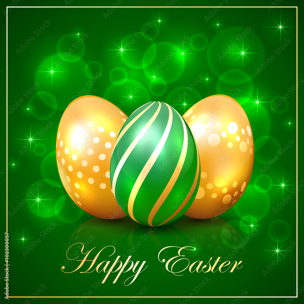 Three Easter eggs on green background Three Easter eggs on green background