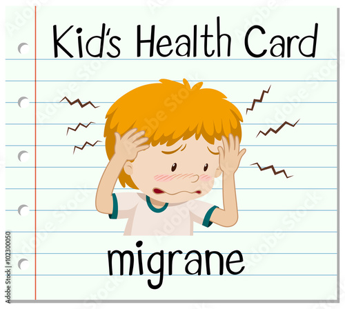 Health card with boy having migrane