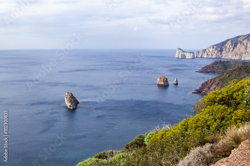 View of Porto Flavia with Pan di Zucchero, Sardinia
