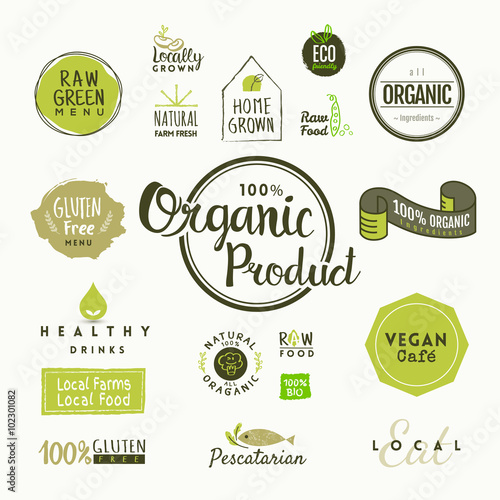 Set of organic food labels and elements