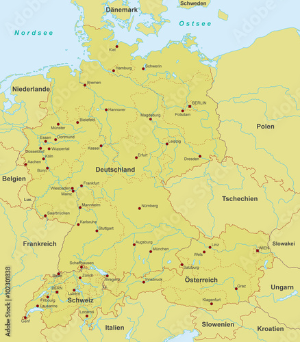 Deutschland-Österreich-Schweiz Karte (detailliert) – Stock-Vektorgrafik |  Adobe Stock