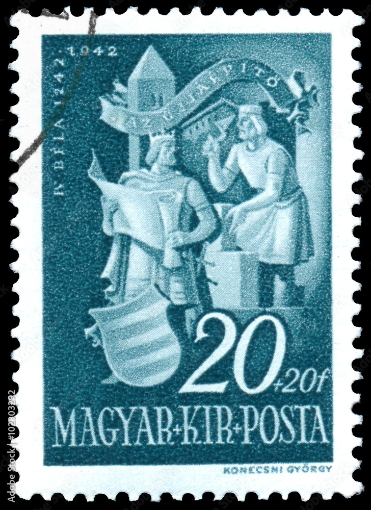 Stamp printed in Hungary shows IV Bela