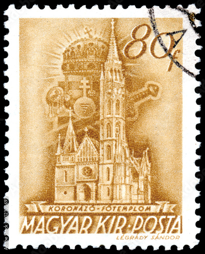 Stamp printed in Hungary shows Roman Catholic Matthias Church in