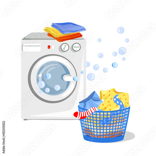 washing machine and clean clothes isolated