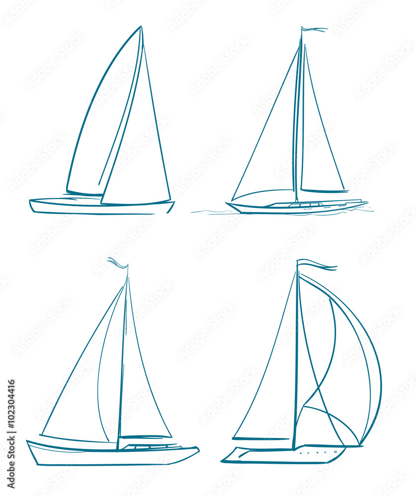 yachts symbols on white. vector line art