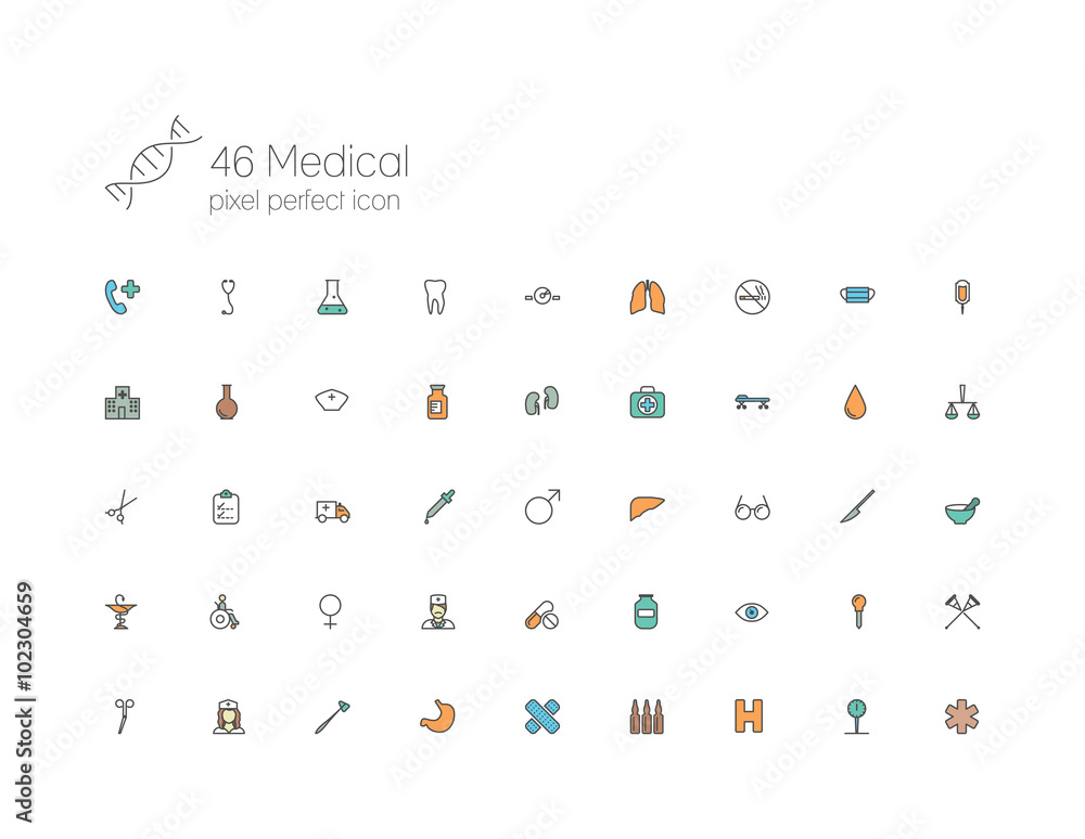 Fototapeta premium Medical line icons for web, internet, computer, mobile apps, int