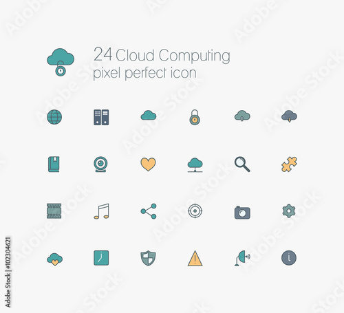 Cloud computing pixel perfect line icon set for web, internet, c