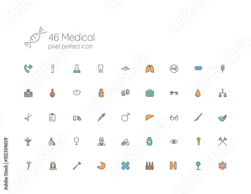 Medical line icons for web, internet, computer, mobile apps, int