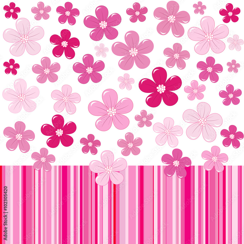 Pink background with flowers and stripes Pink background with flowers and stripes