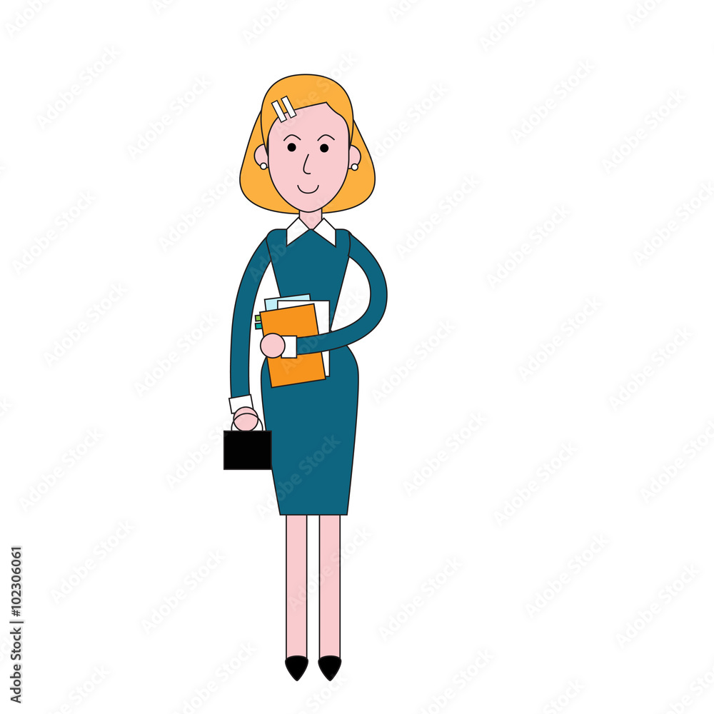 Businesswoman Stand Holding Documents, Business Woman Full Length Vector Illustration