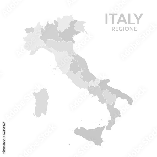 Regions map of Italy gray