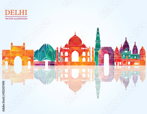 Delhi skyline detailed silhouette. Vector illustration photo