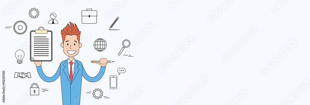 Businessman Holding Document Contract Sign Up Concept Vector Illustration Businessman Holding Document Contract Sign Up Concept Vector Illustration