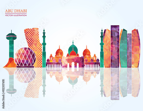 Abu Dhabi skyline detailed silhouette. Vector illustration