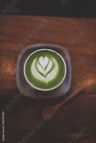 green tea latte matcha in vintage color tone photo