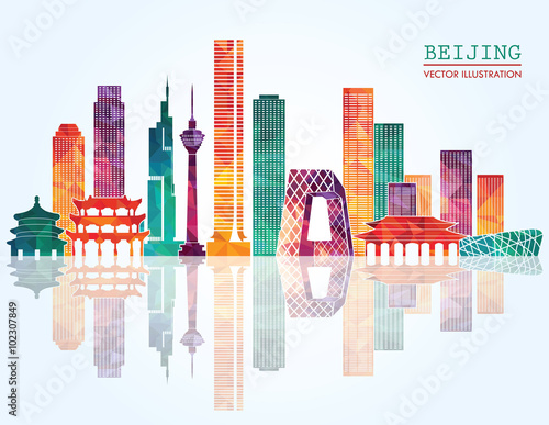 Beijing skyline detailed silhouette. Vector illustration