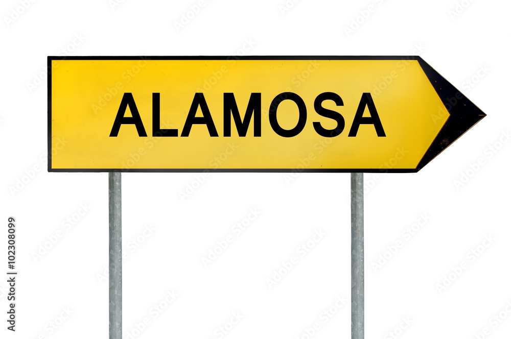 Yellow street concept sign Alamosa solated on white Yellow street concept sign Alamosa solated on white