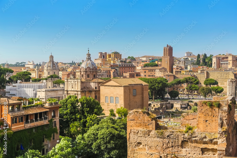 Aerial panoramic cityscape of Rome, Italy