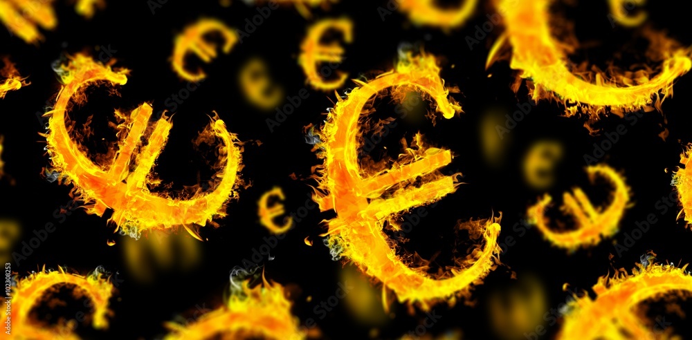 Composite image of euro sign on fire 
