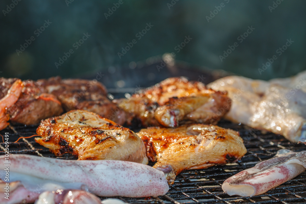 Assorted delicious grilled meat