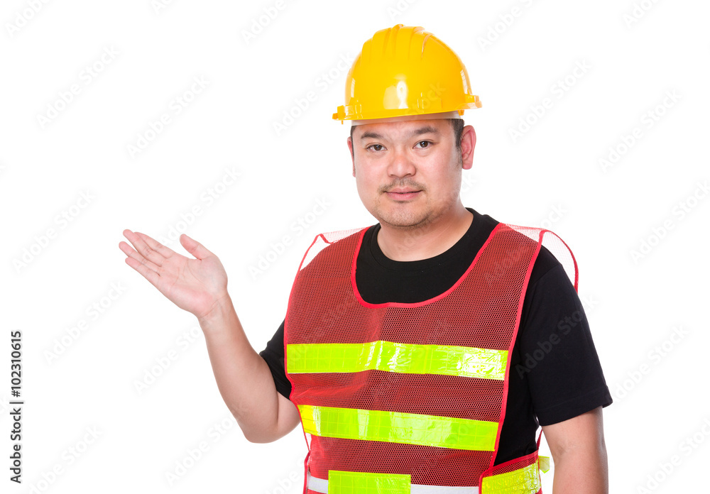 Asian engineer open hand palm