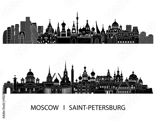 Moscow Saint Petersburgh detailed skylines. vector illustration
