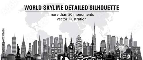 World monuments detailed skylines. vector illustration
