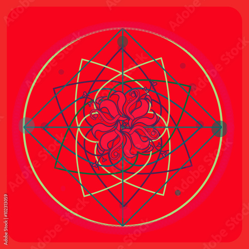 Sacred geometry, flower love vector illustration for postcard, banner