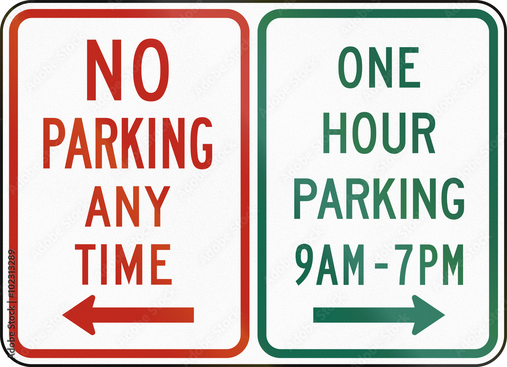 United States MUTCD regulatory road sign - No parking and on hour parking