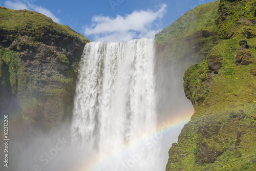 Skogafoss waterfall with double rainbow. Iceland. August.