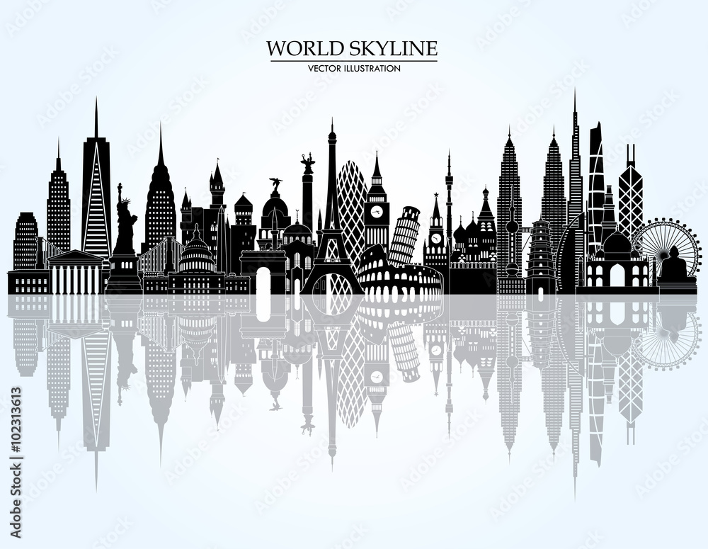 World famous landmarks skyline. Vector illustration