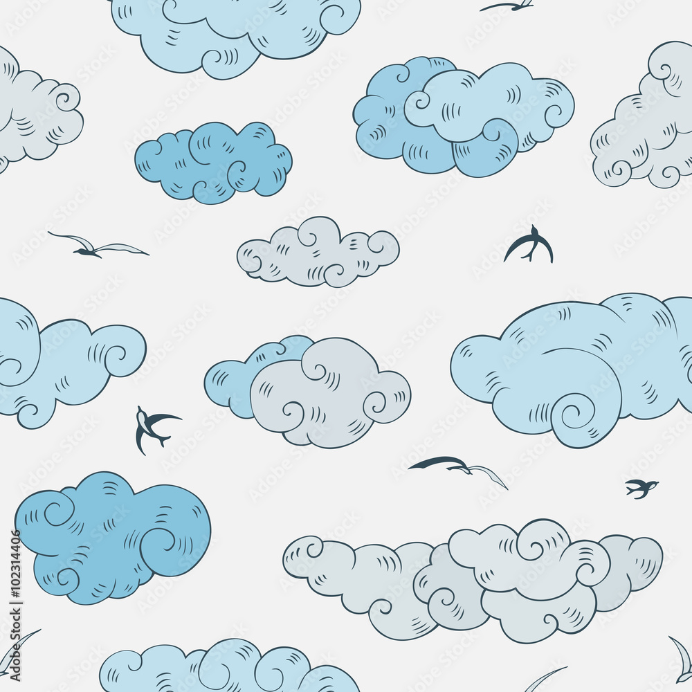 Obraz premium Blue Clouds, seamless pattern.