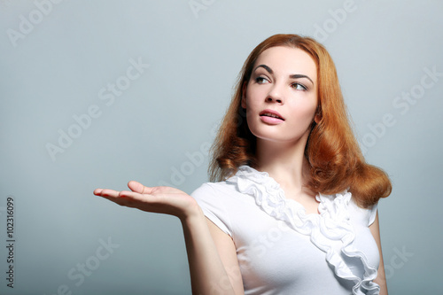 woman holding an empty copy space