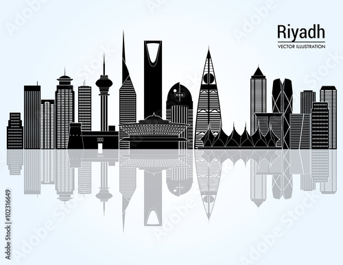 Riyadh skyline detailed silhouette. Vector illustration