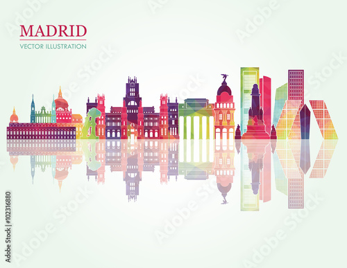 Madrid skyline detailed silhouette. Vector illustration