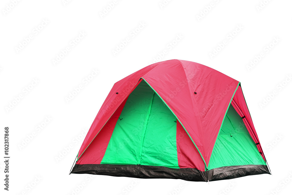 Isolated red and green dome tent Isolated red and green dome tent