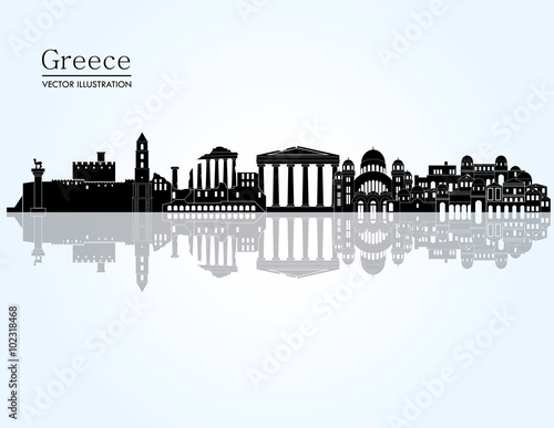Greece Landmark skyline. Vector illustration