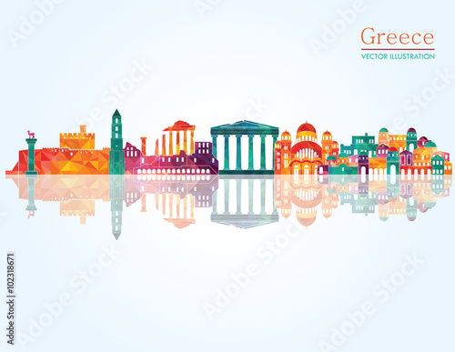Greece Landmark skyline. Vector illustration