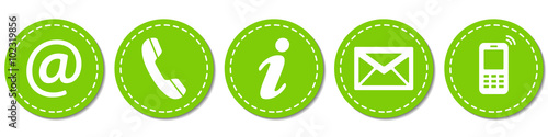 Contact Us – Round light green sticker buttons with dashed line