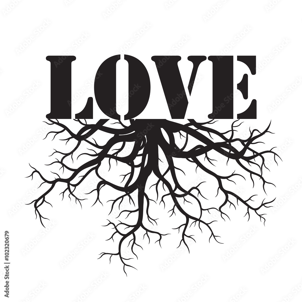 Black Vector Illustration LOVE and Roots Adobe Stock