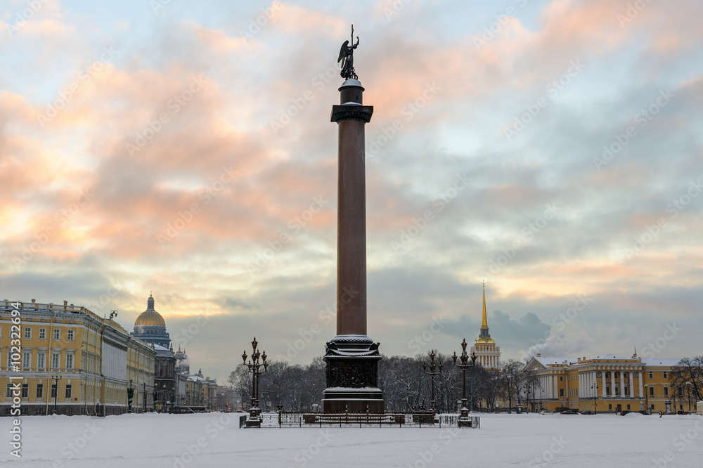 Alexander column on Palace square, St Petersburg, Russia