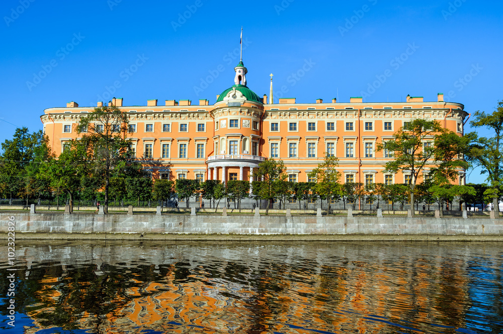 Mikhailovsky Castle across Fontanka river, St Petersburg, Russia