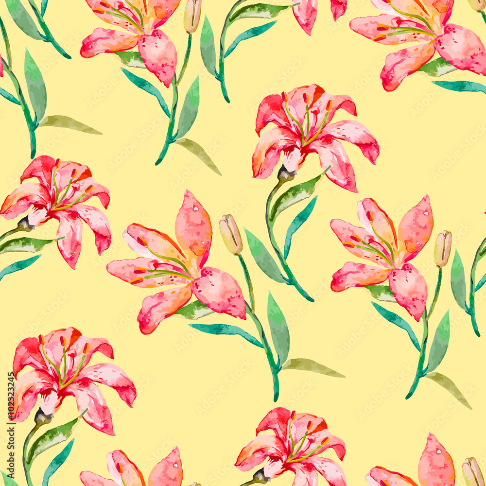 Fototapeta premium Seamless vector floral pattern. Lilies flowers