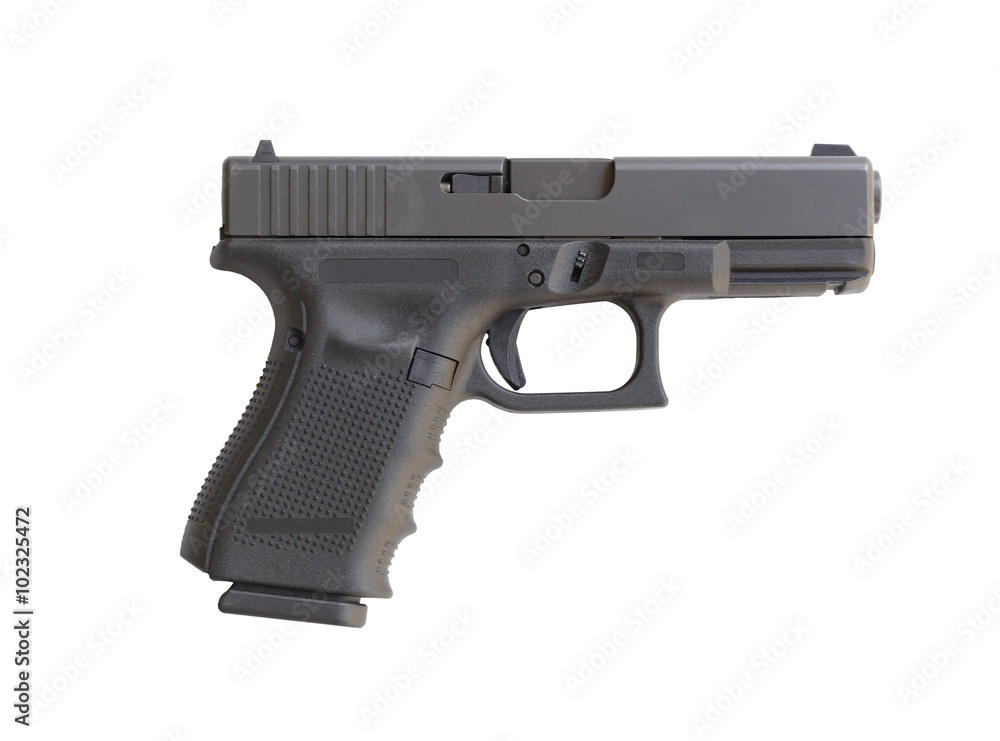 Automatic 9mm handgun pistol isolated on a white background