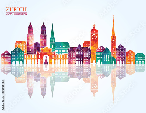 Zurich Switzerland  detailed skyline. Vector illustration