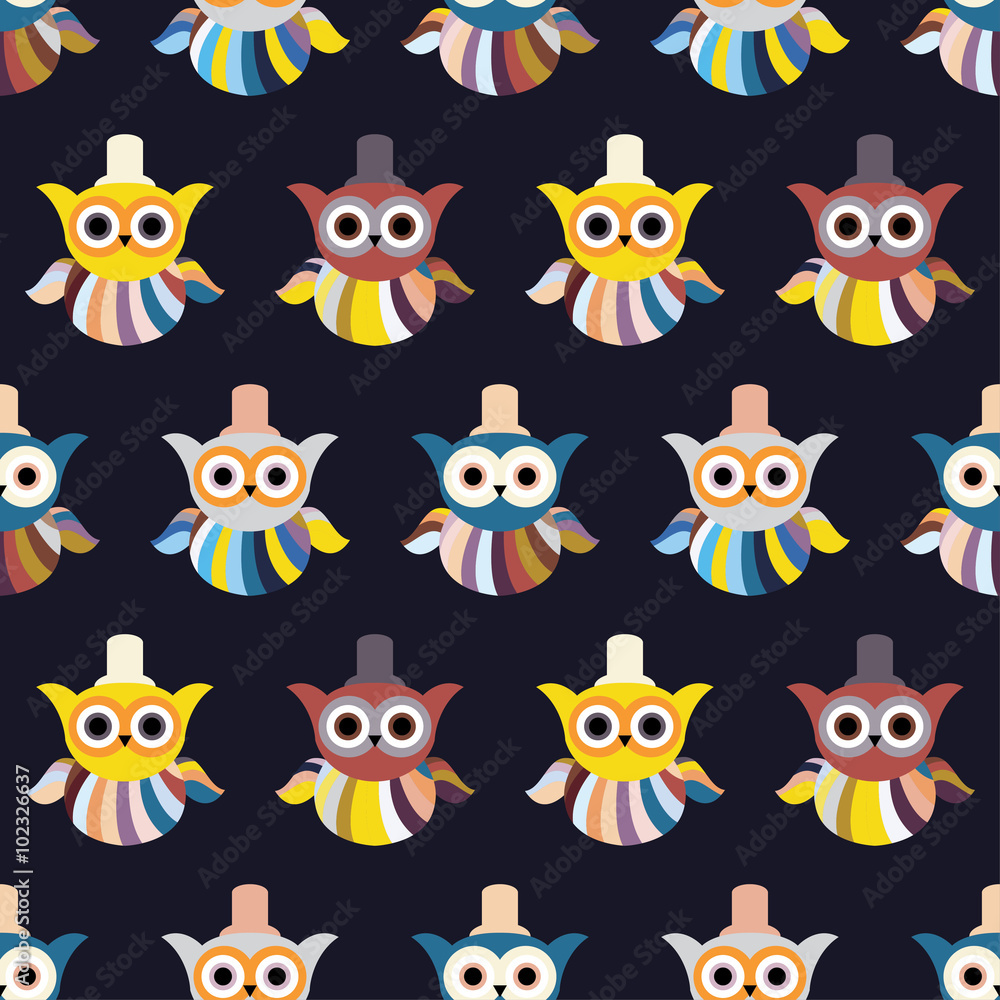 Obraz premium Seamless decorative vector background with owls. Print. Repeating background. Cloth design, wallpaper.