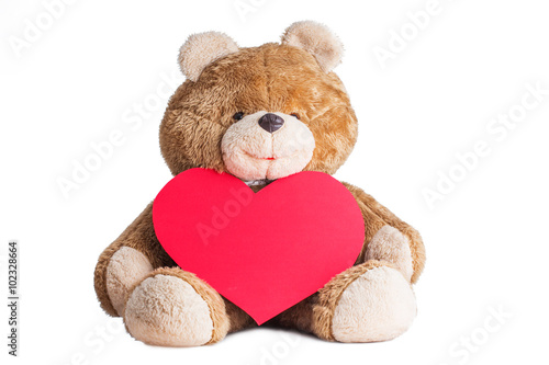 Teddy Bear Holding a Heart on white