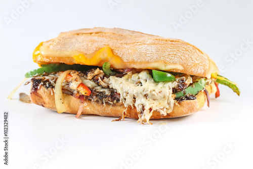 Tasty vegetarian sandwich in a ciabatta on a wodden plate © seba tataru