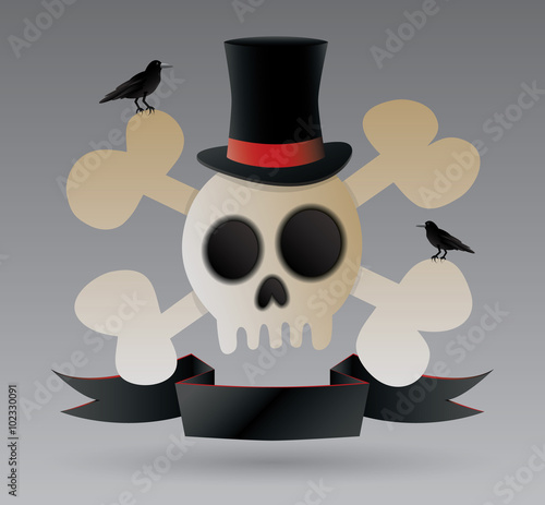 Skull with bones and ravens. EPS10.