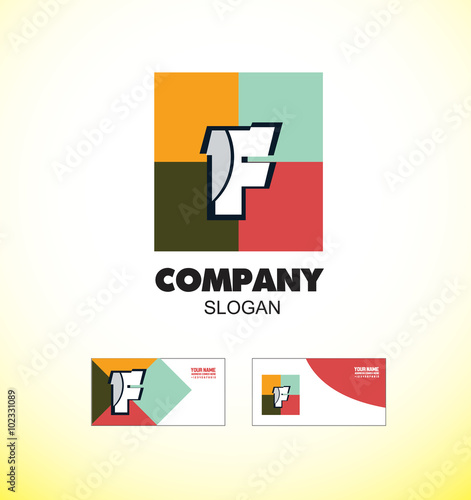 Alphabet letter F vintage strong colors logo icon